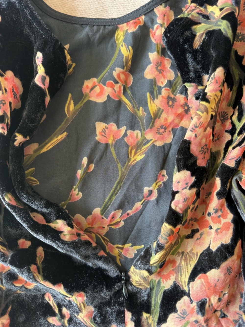 Nasty Gal Black Floral Velvet Burnout Crop Top Cherry Blossom Long Sleeve US 2 - Picture 5 of 6